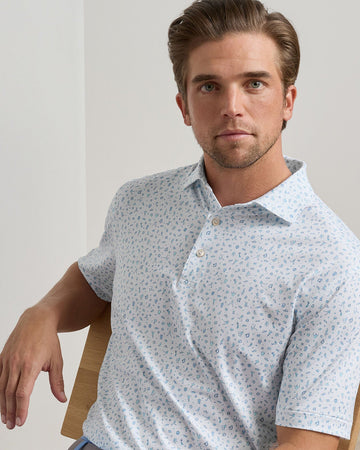 Goalie Performance Jersey Polo in white with blue pattern, moisture wicking and UPF 50+