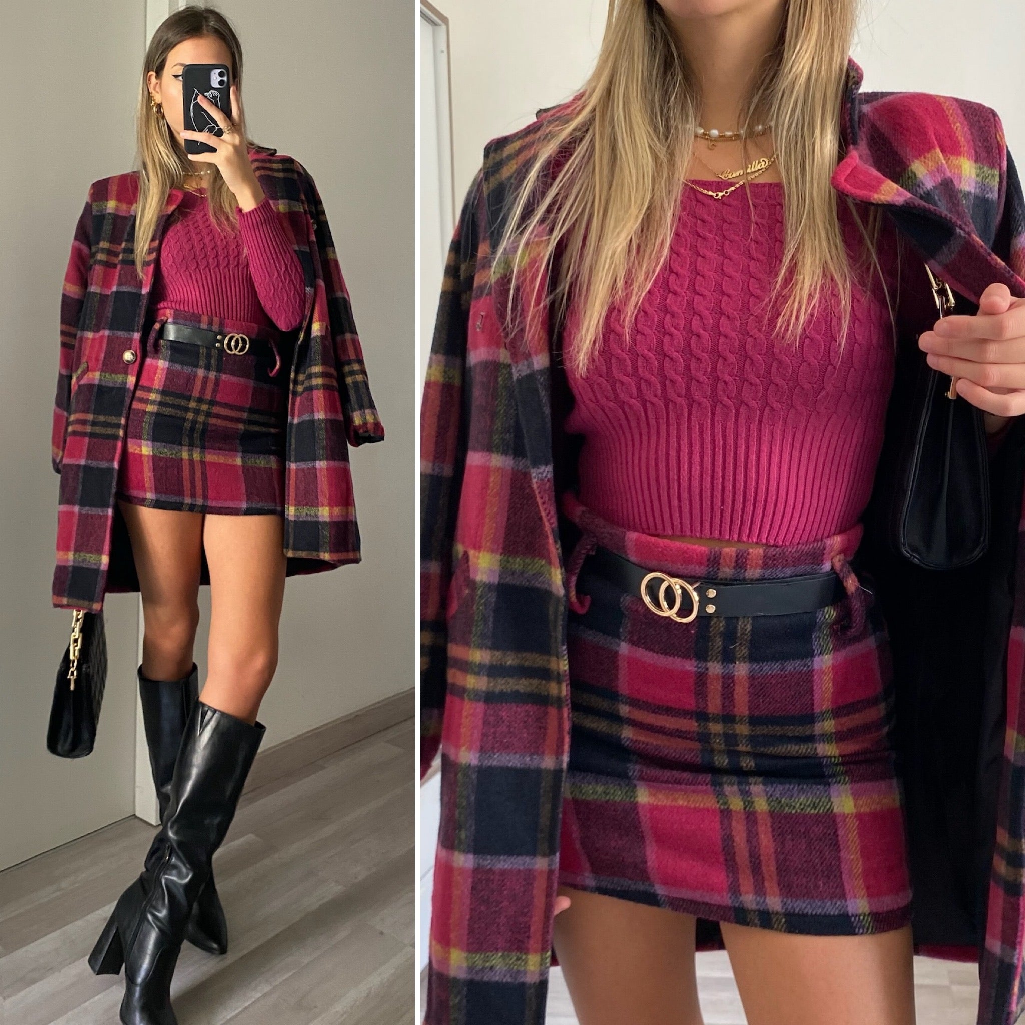 Cappotto check fucsia nero - R.a. Boutique