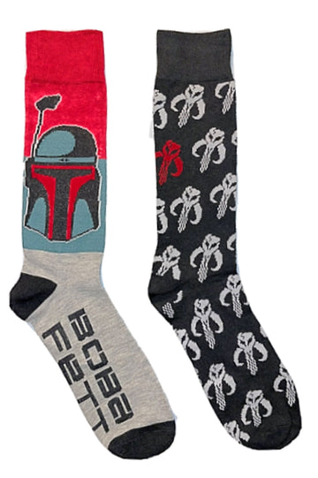STAR WARS THE MANDALORIAN Men’s 2 Pair Of BOBA FETT Socks With MYTHOSAUR - Novelty Socks for Less