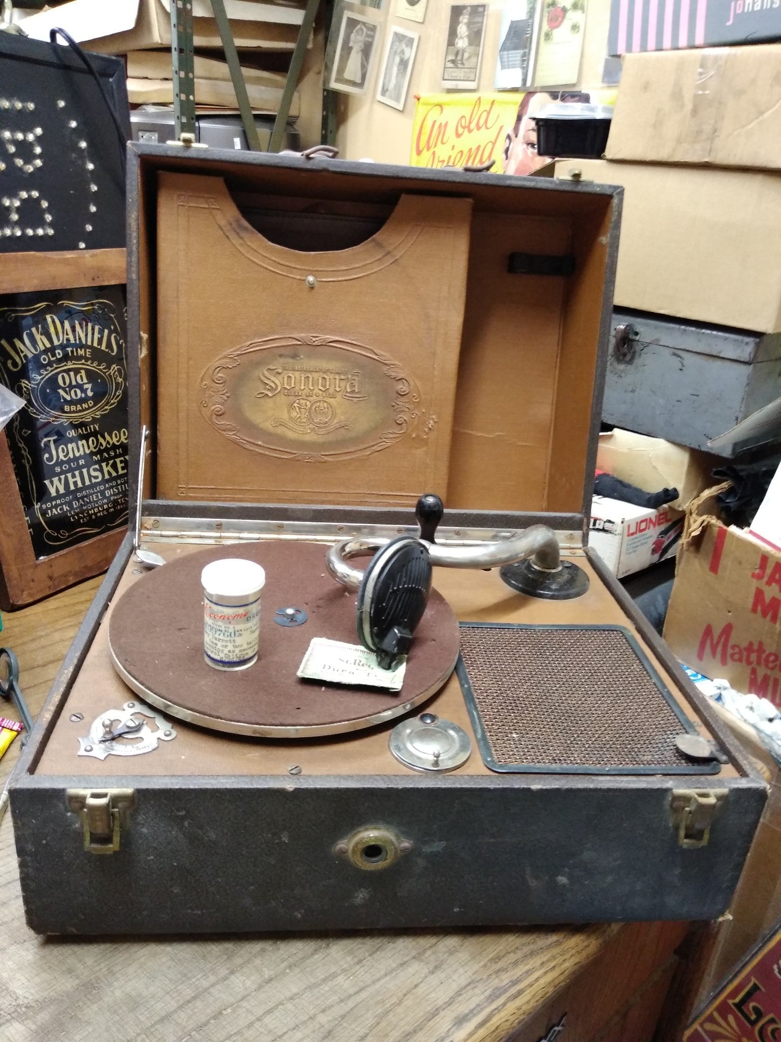 Vtg Antique Sonora Hand Crank Record Player Portable Victrola Phonograph 15"x12"