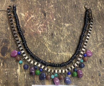 Vtg Multi Colored Polished Stone Necklace Beaded Breast Dress Classy