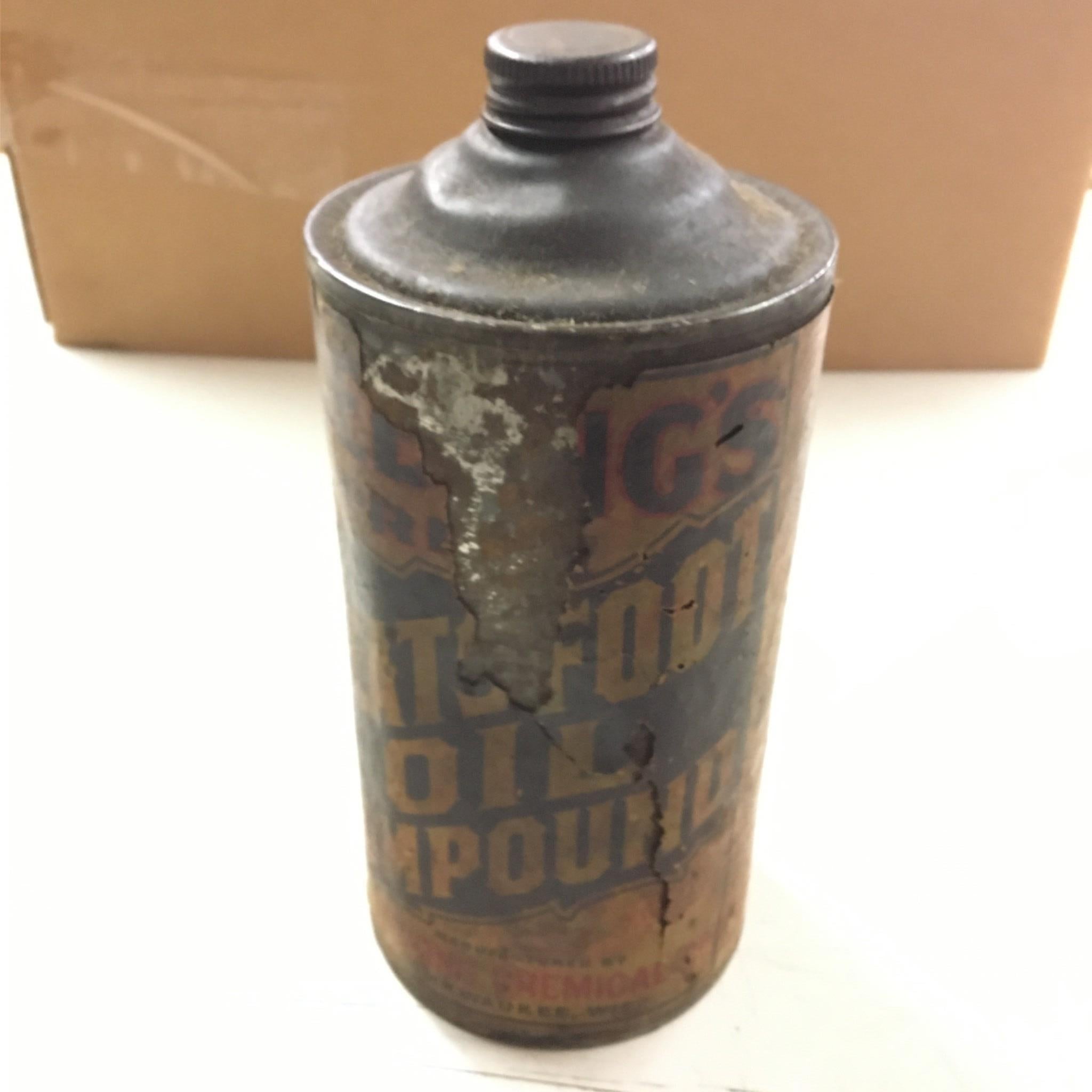 Vtg Neatsfoot Oil Compound By Fiebing Chemical Co. Metal Tin Can paper label