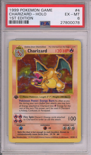 Pokemon Graded: Charizard 1st Edition 4/102 Base Set Shadowless (1999) Holo PSA 6
