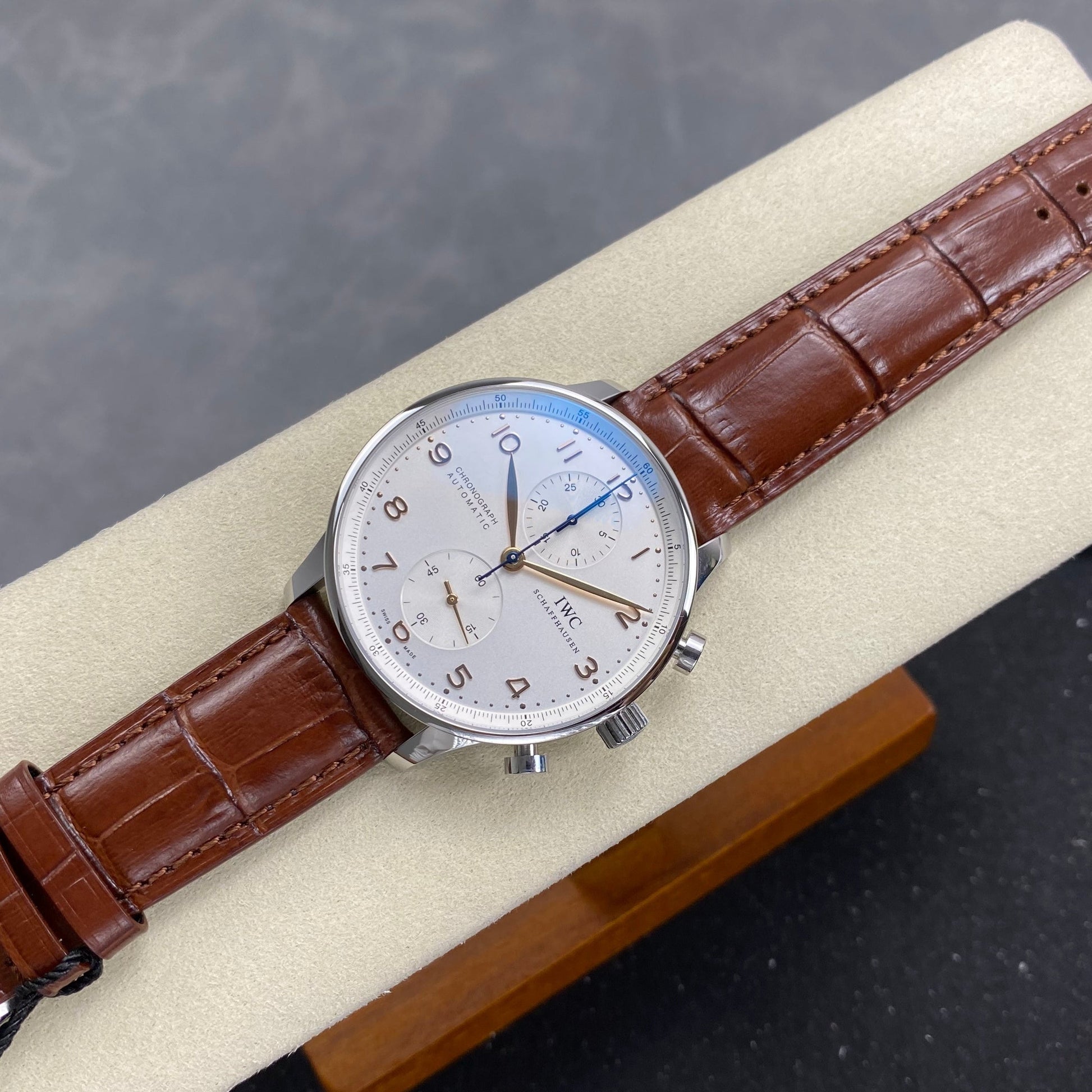 IWC Portuguese Chronograph 41mm White Dial Brown Leather Strap
