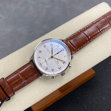 IWC Portuguese Chronograph 41mm White Dial Brown Leather Strap