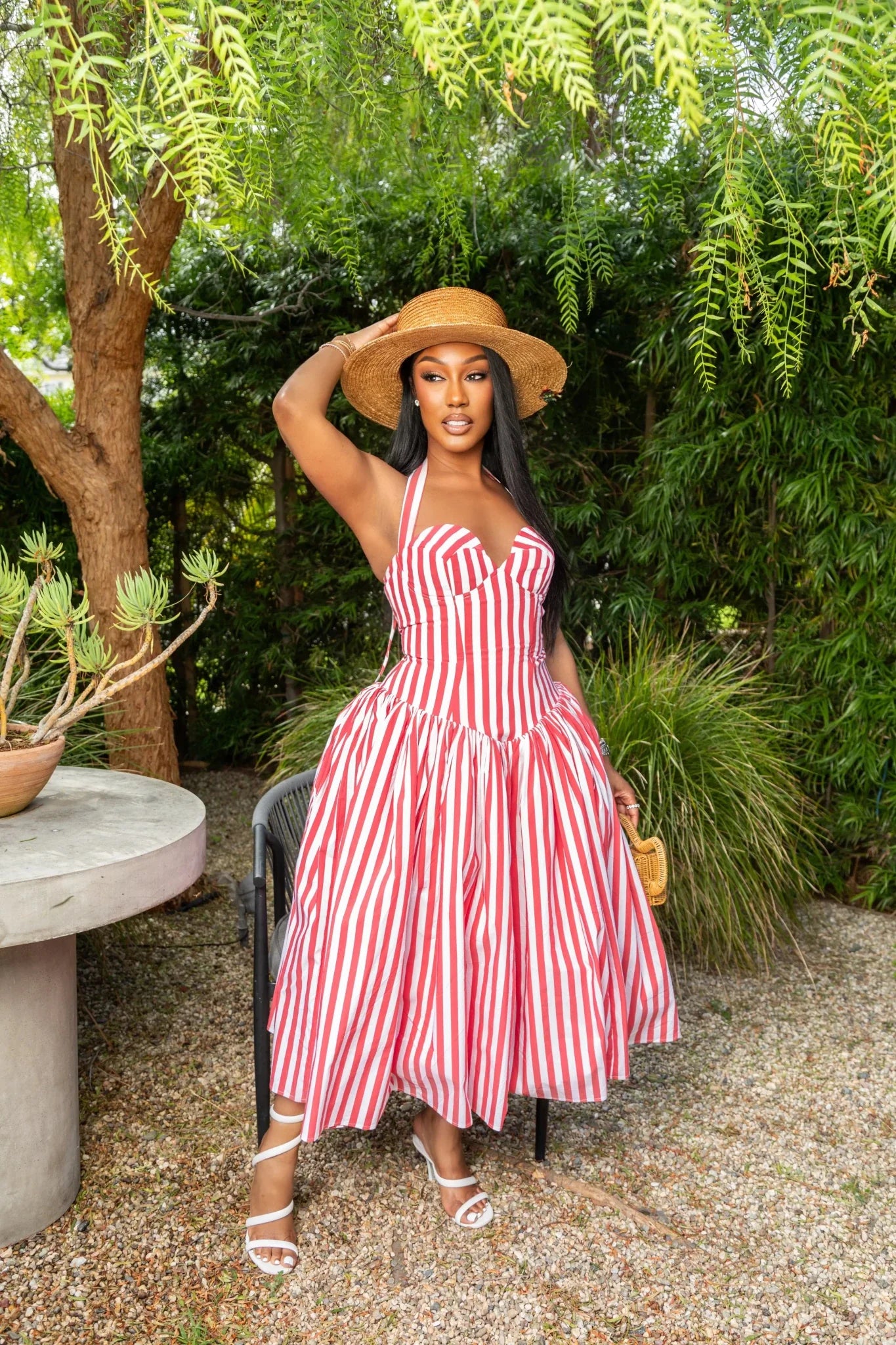 Ivana Red Striped Puffed Maxi Dress Clothing Ellaé Lisqué