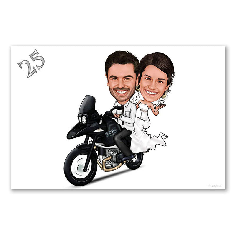 Karikatur vom Foto - Biker Hochzeit (ca1190) - Lustige individuelle Karikatur vom eigenen Foto