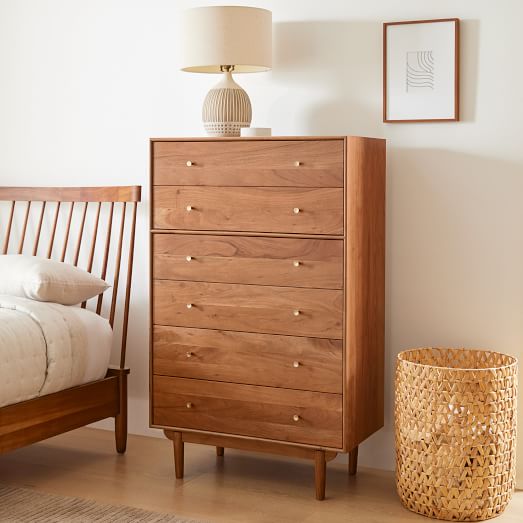 Keira 6 Drawer Dresser, 34", Acacia Solid Black, West Elm