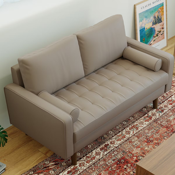 Tree City- 58" Faux Leather Loveseat Sofa, Mid-Century Modern 2-Seater Couch