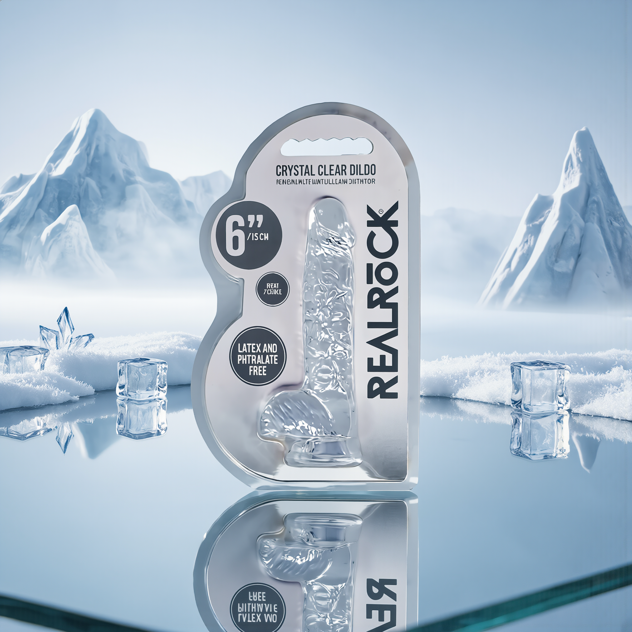 RealRock Crystal Clear Realistic 6 in. Dildo With Balls and Suction Cup Clear