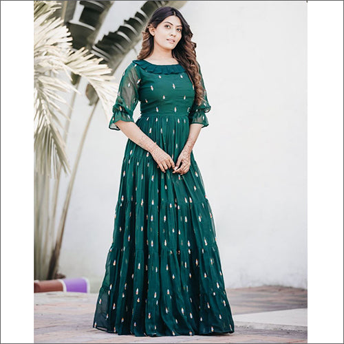 Ladies Modern Gown - Georgette, Customized Size, Printed Pattern |  Washable, Lightweight Design with Versatile Neck Style for Easy Pairing at  1499.00 INR in Surat, Gujarat