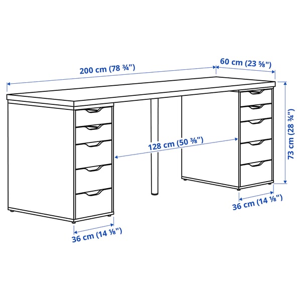 LAGKAPTEN / ALEX desk, black-brown/white, 200x60 cm