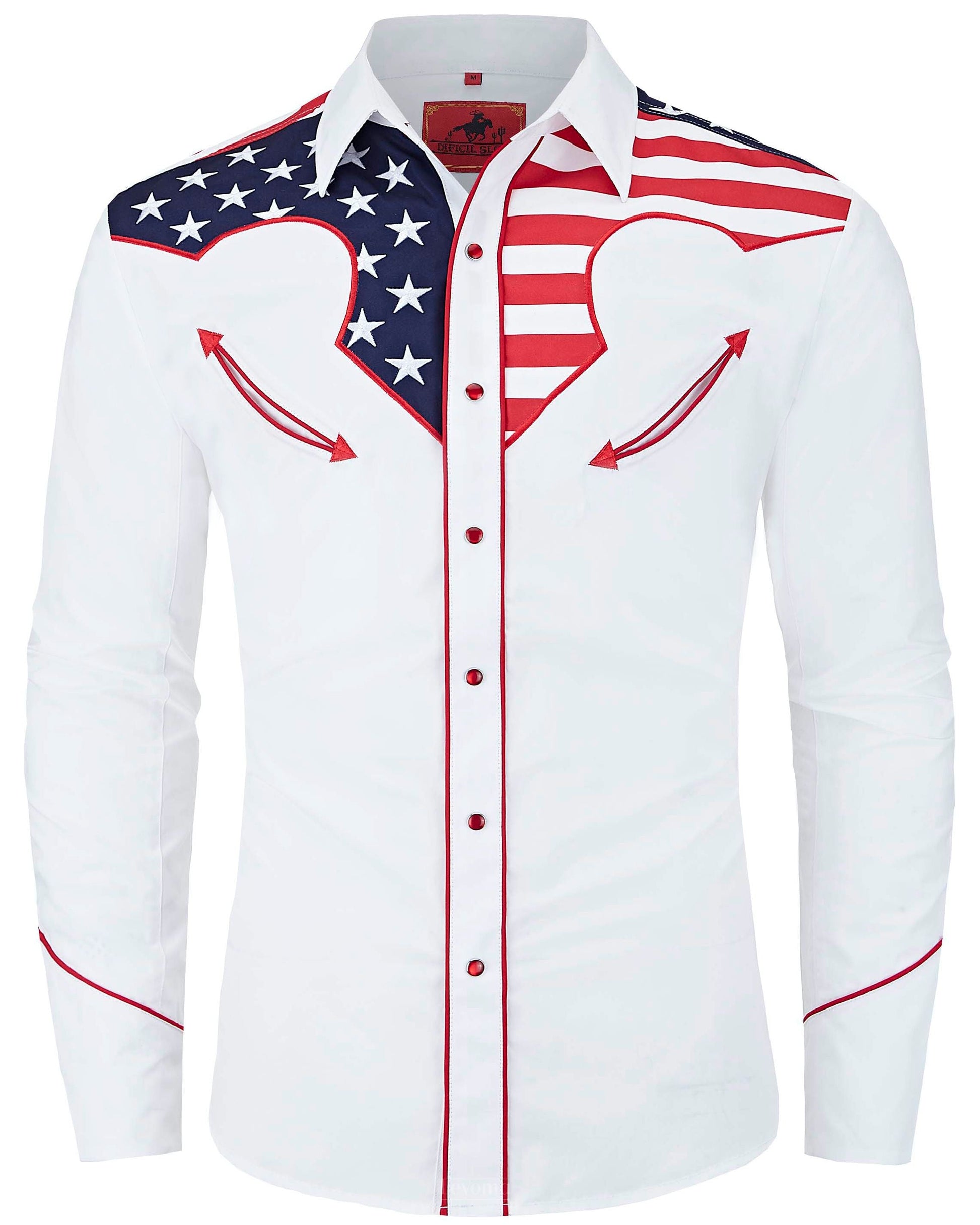 White American flag men's western pearl snap shirt - front view