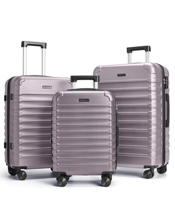 LIGHT FLIGHT Luggage Sets, 3 Piece Durable Suitcase Set with Spinner Wheels, 3 Pcs Hardside Lightweight luggage with TSA Lock, Large Checked Travel Suitcases, 20/24/28 Inch, Rose Purple