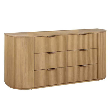 70" Wide Modern Fluted 6-Drawer Dresser Mid Century, Light Oak