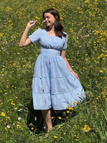 Limerick Dress in Gingham Sky | Baby Blue Midi Dress - Poet Dresses