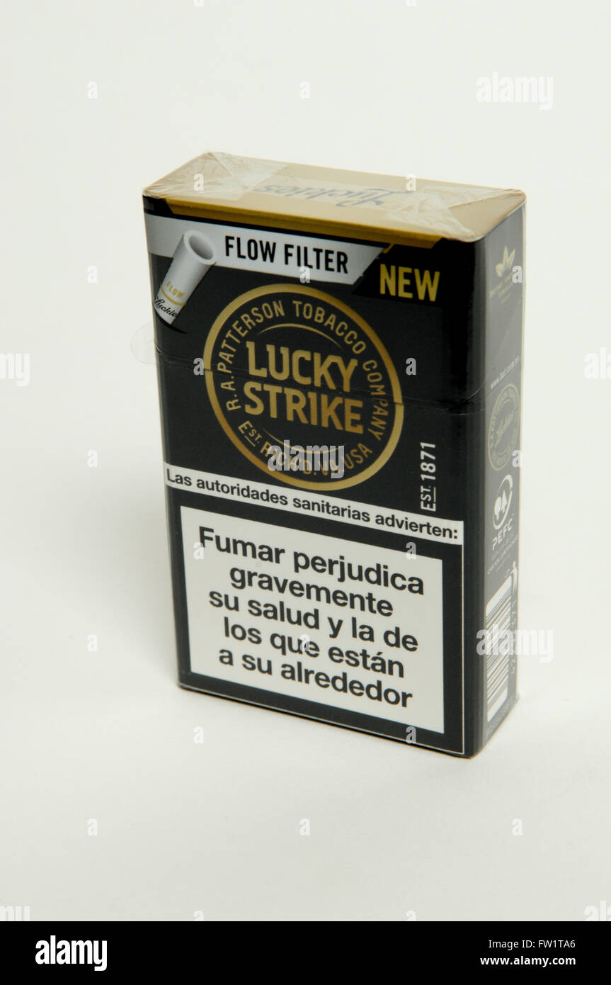 Lucky Strike Flow Filters Cigarettes Packet on white background Stock Photo