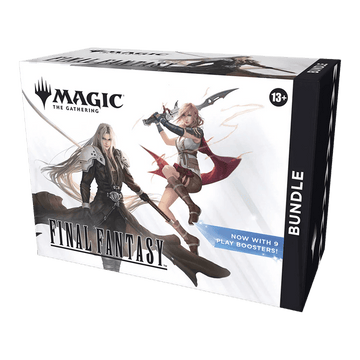 Magic: The Gathering: Final Fantasy Bundle featuring iconic characters with 9 Play Boosters and collectible cards.