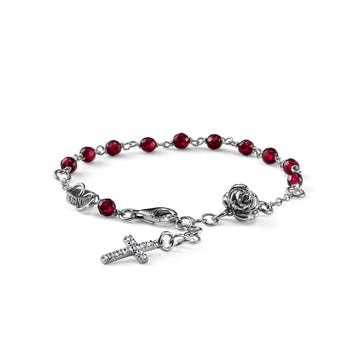 MARIA CRISTINA STERLING BRACCIALE DONNA COLLEZIONE ROSE ARGENTO E AGATA RUBINO CON ROSA E CROCE