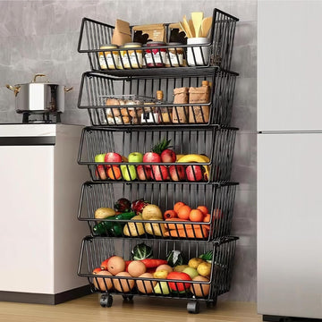 Metal 5 - Tier Rolling Vegetable and Fruit Basket Cart Stand for Kitchen - Home & Garden > Kitchenware > Food Storage - Rivercity House & Home Co. (ABN 18 642 972 209) - Affordable Modern Furniture Australia