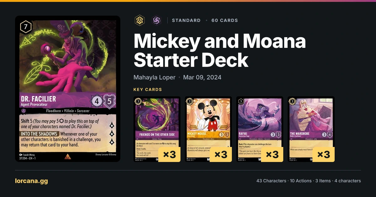 disney lorcana starter deck lists Mickey and Moana Starter Deck Lorcana Deck