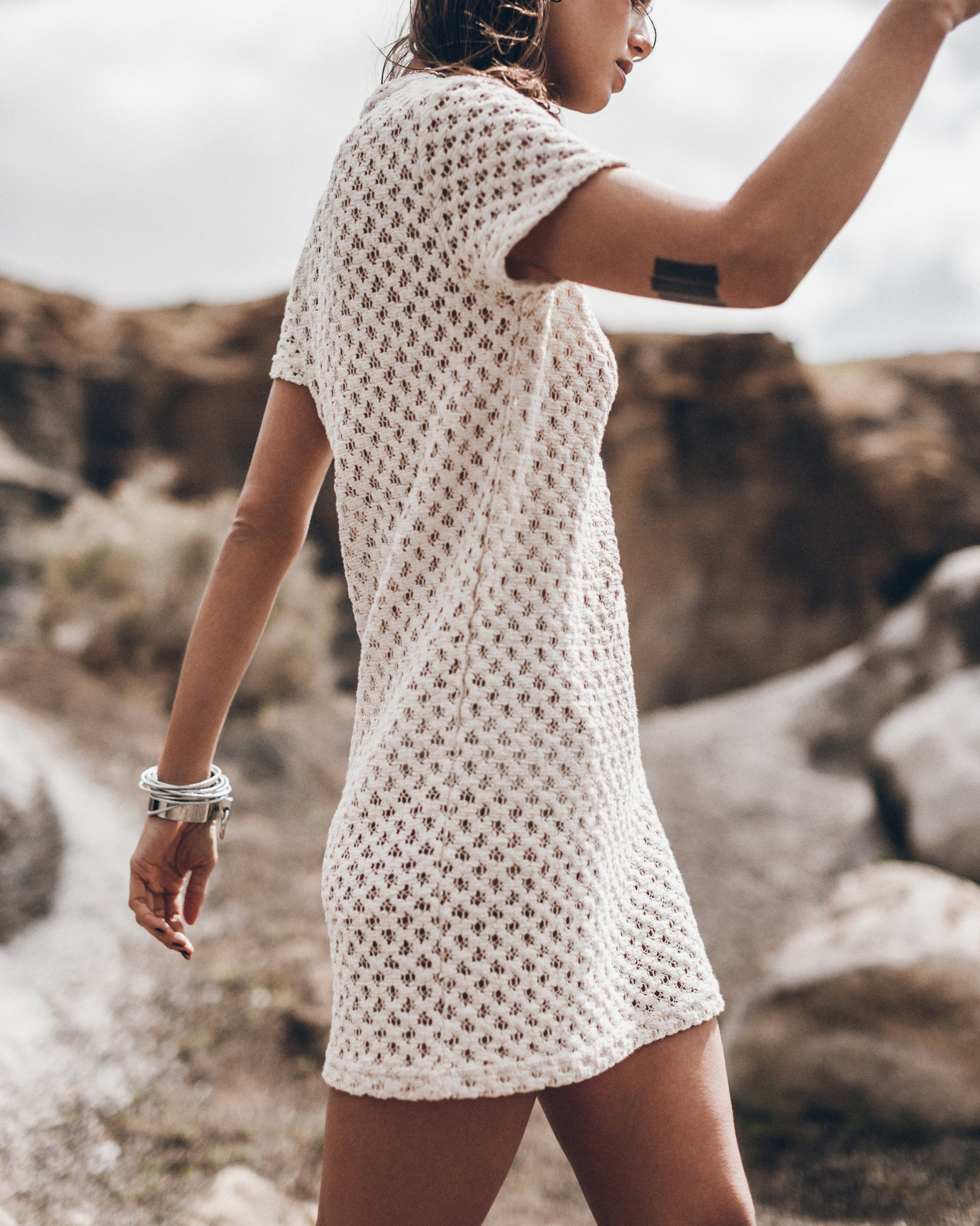 The Ecru Short Crochet Dress The Black Buckle Boots Desert California - Product photo