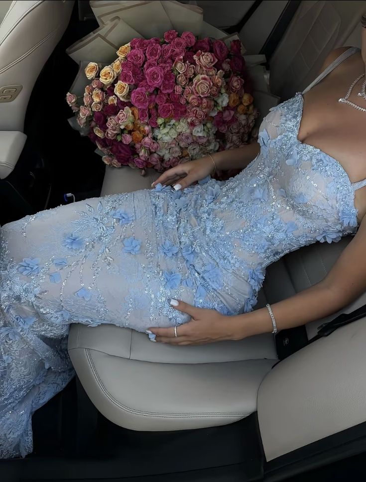 Modest Mermaid Spaghetti Straps Light Sky Blue Long Prom Dresses Party Dress 21St Birthday Outfits Graduation Dress