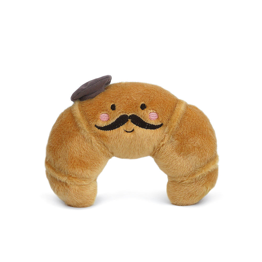MON AMI Mon Ami Foodie Friends Monsieur Croissant plush with embroidered mustache, pink cheeks, and gray beret img 1/5