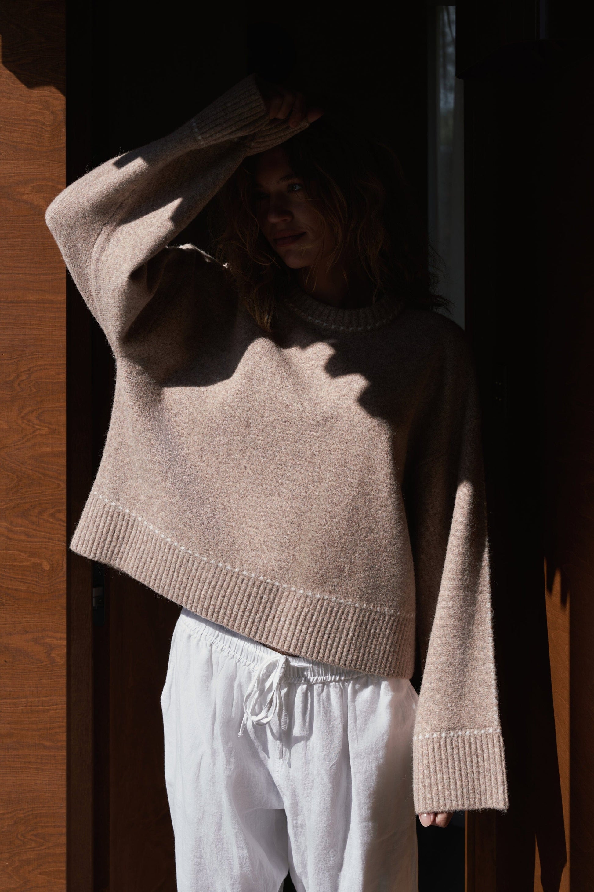 Neo Noir - Roeme Knit Stitch Blouse 164818 - 976 - Beige Melange Bluser