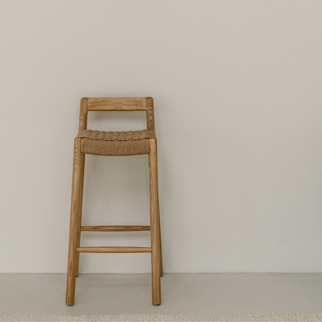 Barstoel Nulla - Zithoogte 65 cm - Eik kleur - Essenhout - Geweven zitting