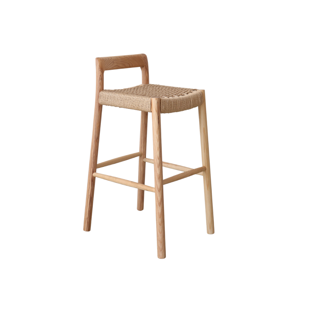 Barstoel Nulla - Zithoogte 75 cm - Eik kleur - Essenhout - Geweven zitting