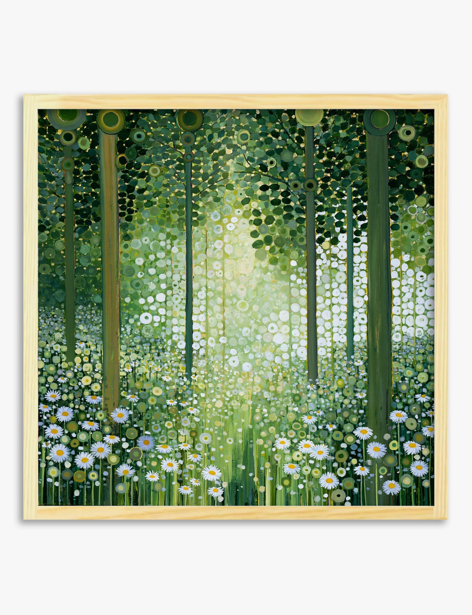 Daisy Meadow in Sunlit Forest Art Print Oak