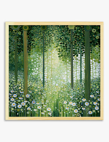 Daisy Meadow in Sunlit Forest Art Print Oak