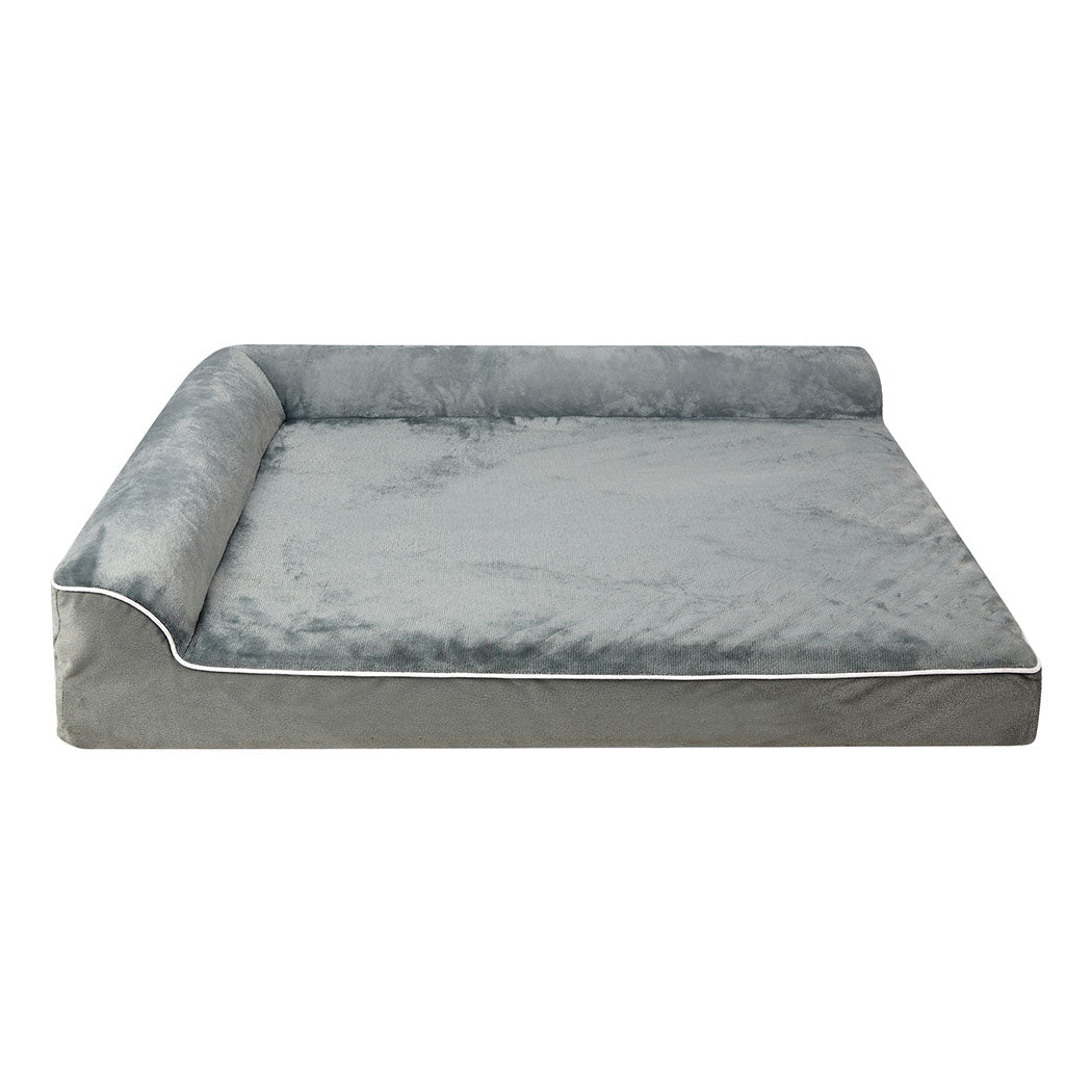 Orthopedic L - Shaped Memory Foam Dog Bed with Neck Support - Grey - Rivercity House & Home Co. (ABN 18 642 972 209) - Affordable Modern Furniture Australia