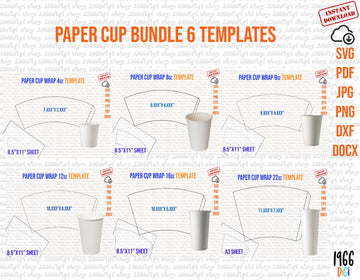 Paper Cup Bundle Template, 4oz, 8oz, 9oz, 12oz, 16oz, 22oz, Full Wrap, Styrofoam Coffee Cup, sublimation Template, Svg Png Pdf Eps Dxf SVG 1966digi