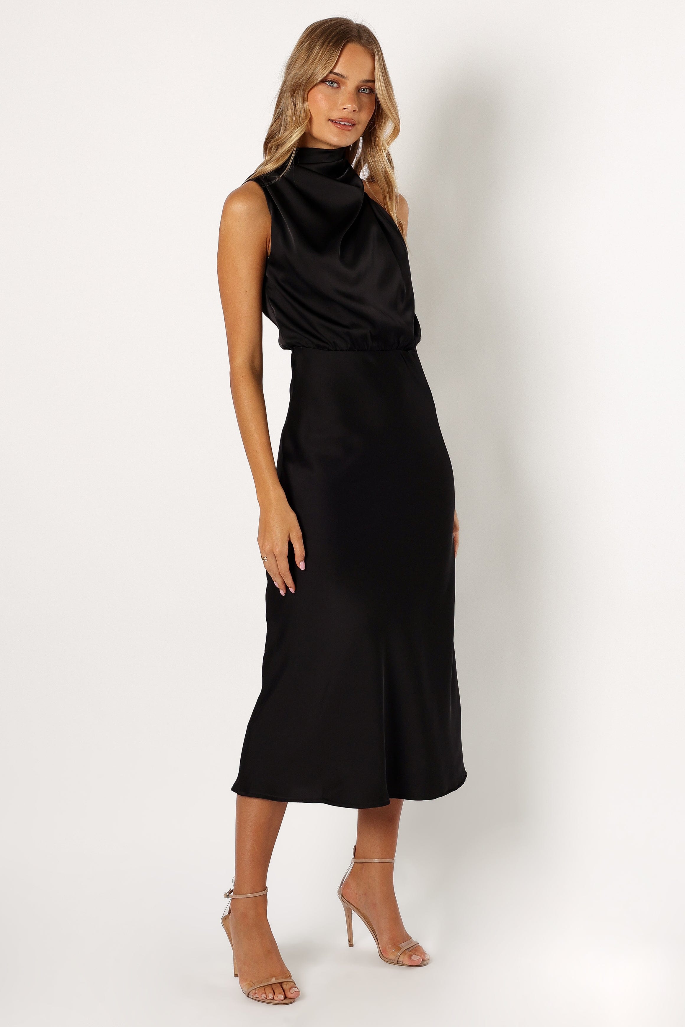 Petal and Pup USA DRESSES Anabelle Halter Neck Midi Dress - Black