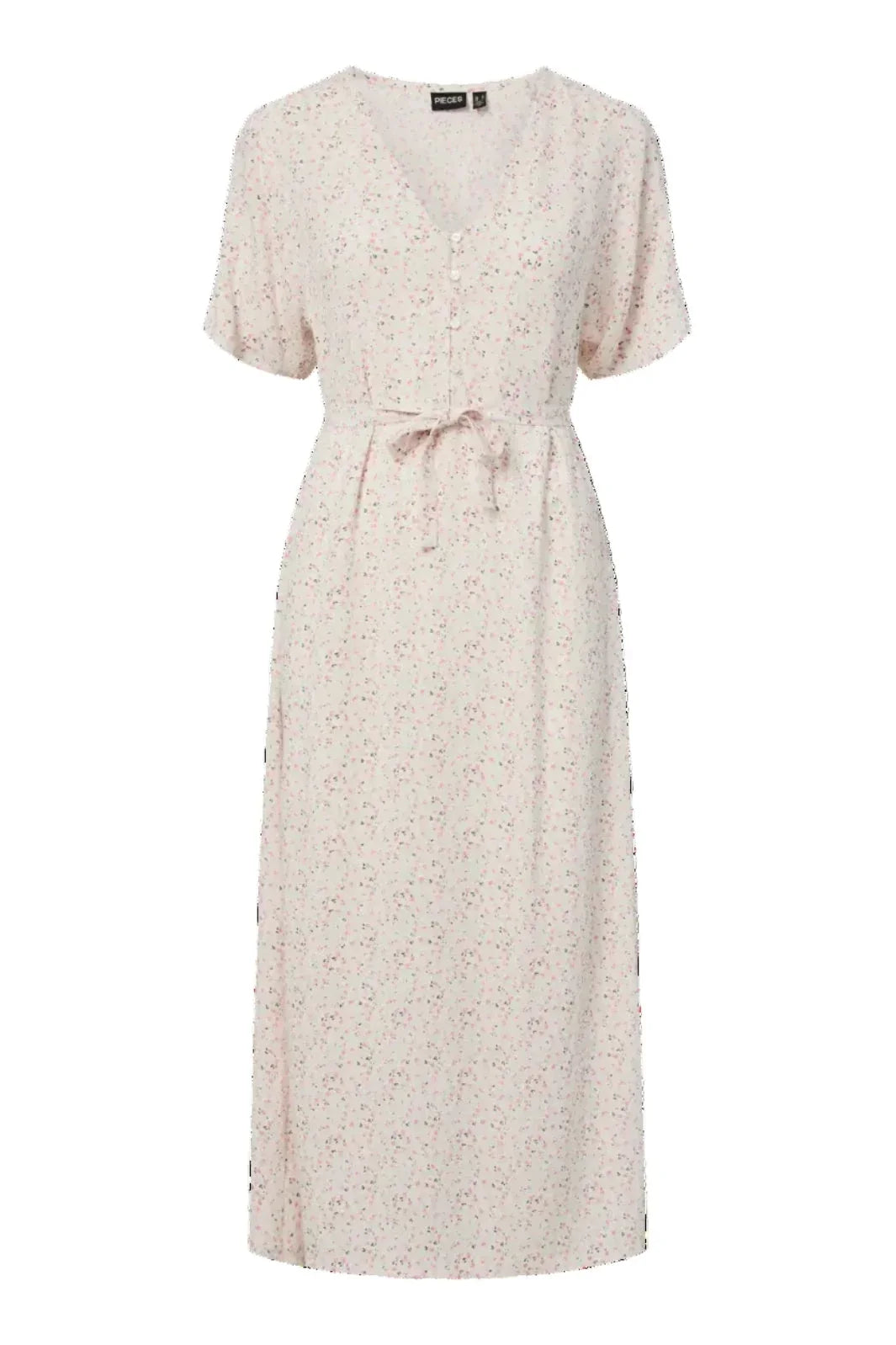 Pieces - Pcbarri Ss Midi V-Neck Dress Msa - 4983766 Cloud Dancer Ditsy Flower Feel Kjoler