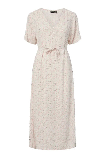 Pieces - Pcbarri Ss Midi V-Neck Dress Msa - 4983766 Cloud Dancer Ditsy Flower Feel Kjoler