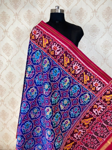 pink and blue multicolour flower design patola dupatta - SindhoiPatolaArt