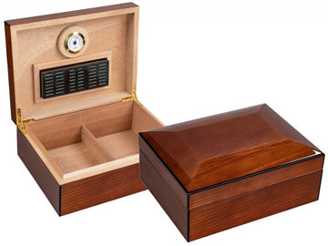 Napoli Walnut Burl Desktop Humidor with 75-Cigar High-Gloss Dome
