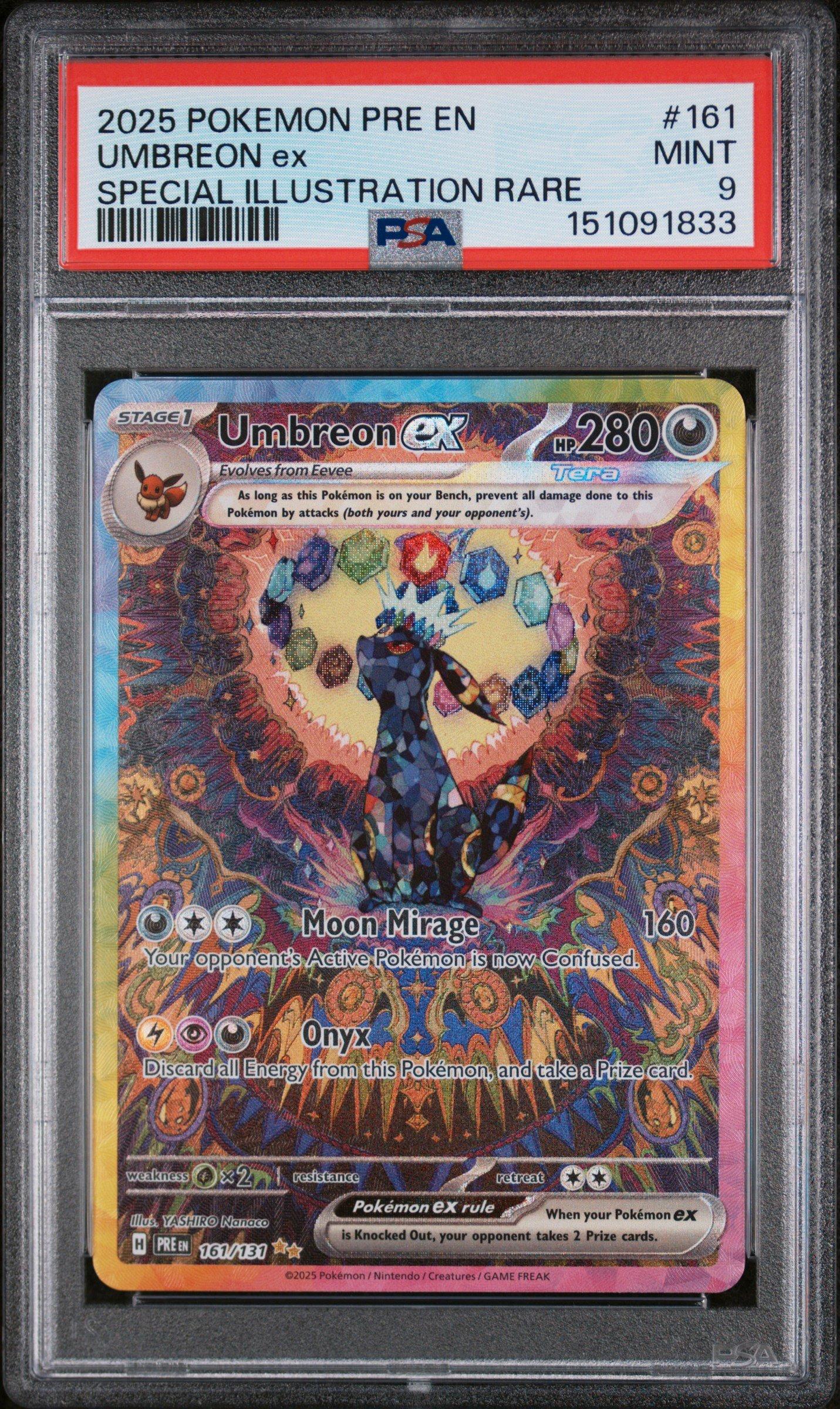 2025 Pokemon Pre En-prismatic Evolutions 161 Umbreon Ex Special Illustration Rare PSA 9 Graded Card