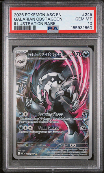 2026 Pokemon Asc En-ascended Heroes 245 Galarian Obstagoon Illustration  Rare PSA 10 Graded Card