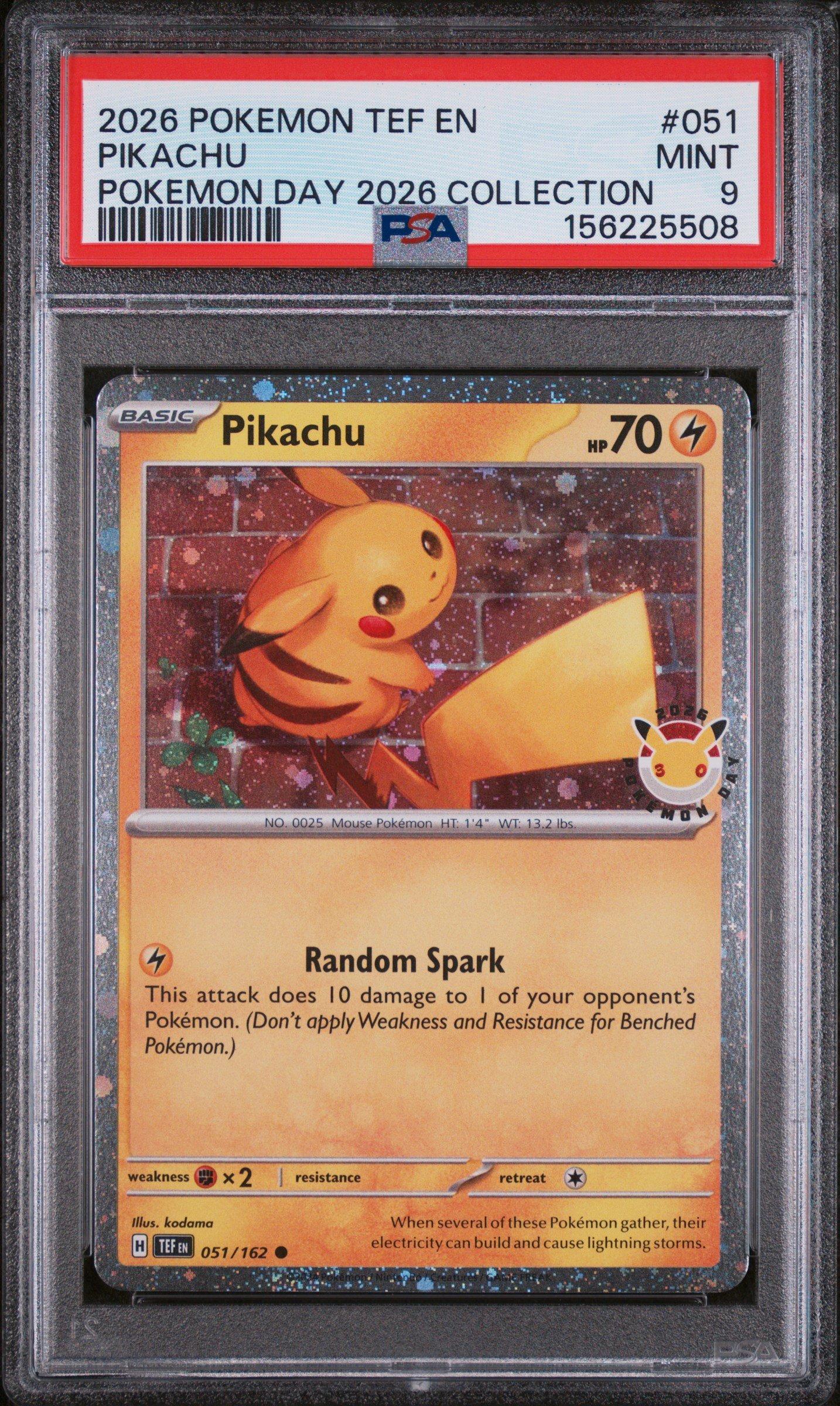2026 Pokemon Tef En-temporal Forces 051 Pikachu Pokemon Day 2026 Collection PSA 9 Graded Card