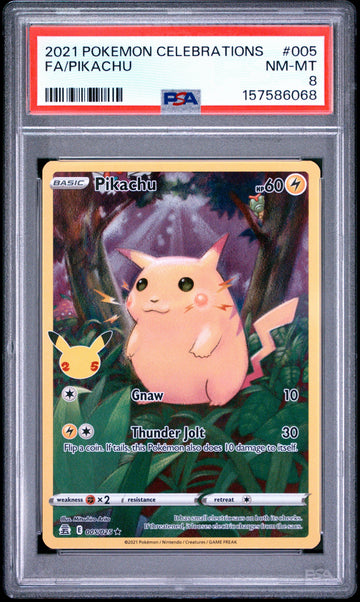 2021 Pokemon Celebrations 005 Full Art/pikachu PSA 8 Graded Card