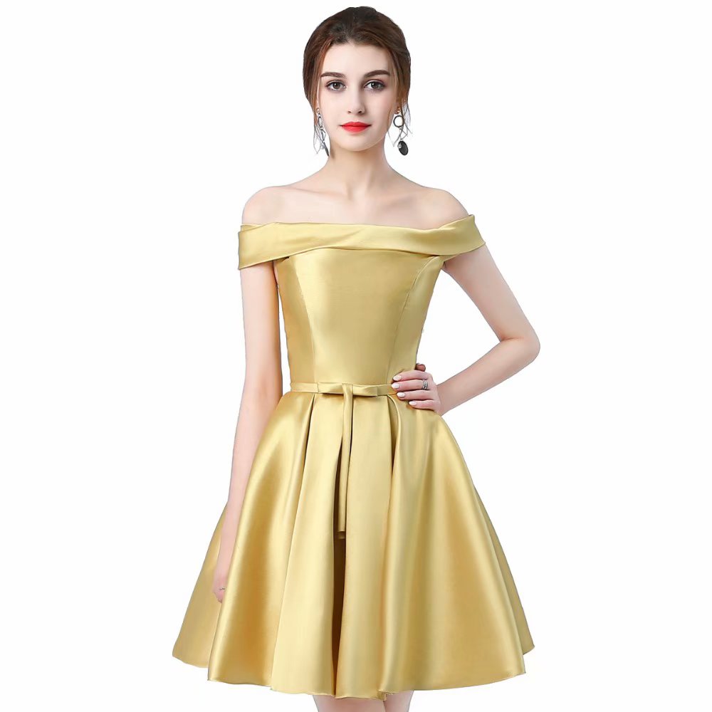 Gold Short Prom Dress,graduation Dresses,short Party Dresses,knee Length Strapless Evening Dresses
