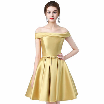 Gold Short Prom Dress,graduation Dresses,short Party Dresses,knee Length Strapless Evening Dresses