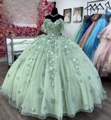 Customized(can Not Refund) Mint Green Quinceanera Dresses Ball Gown Off The Shoulder Tulle Appliques Sweet 16 Dresses 15 Años Mexican