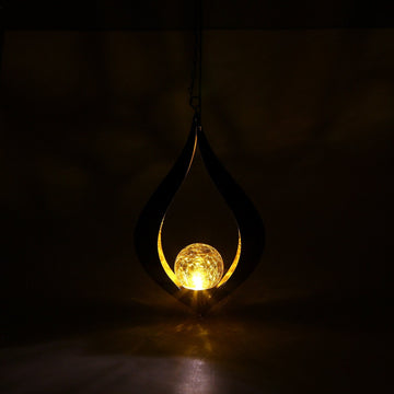Lanterne solaire métal flamme noire LED jaune