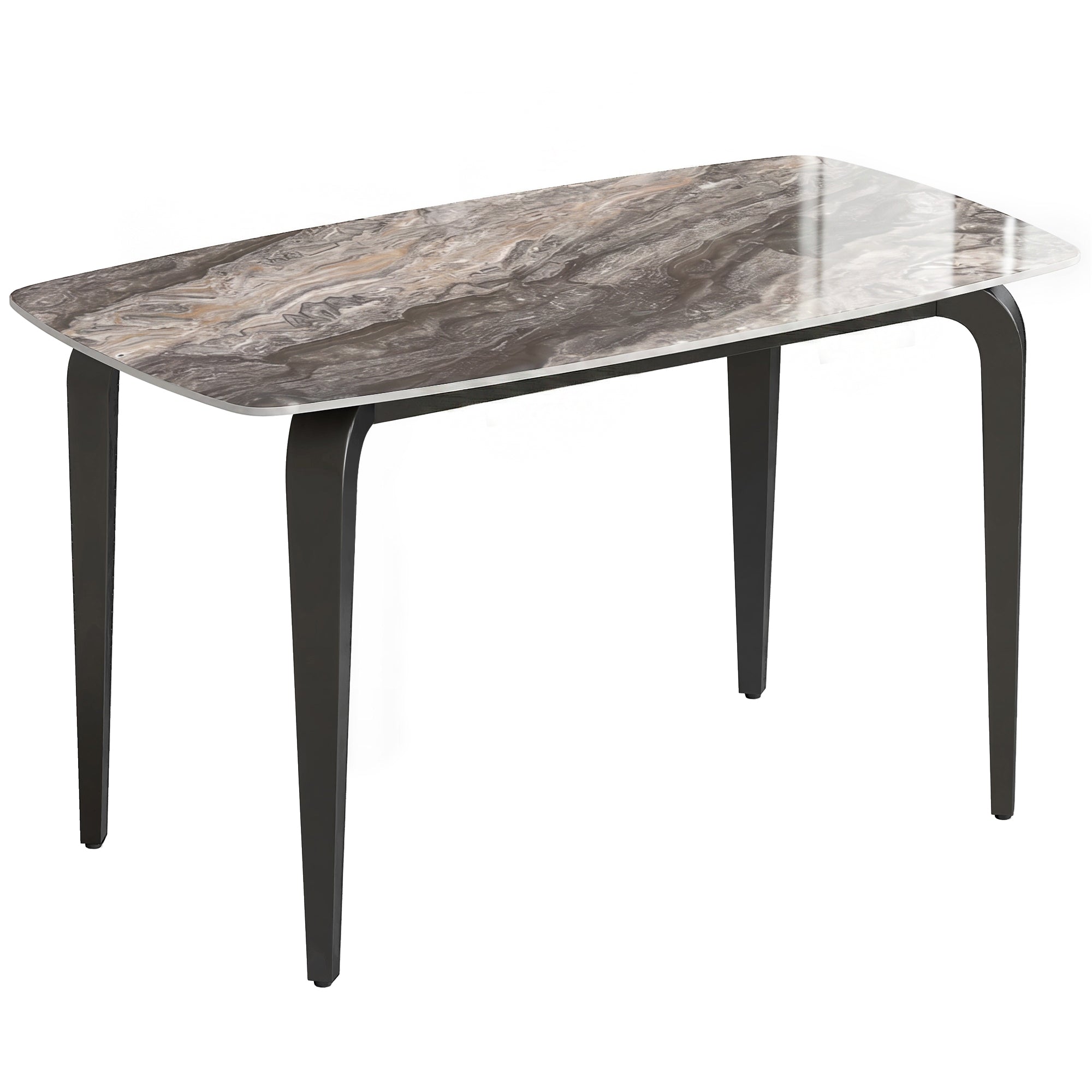 Dining Table for 4, Modern Kitchen Table with Sintered Stone Tabletop, Metal Legs, Brown
