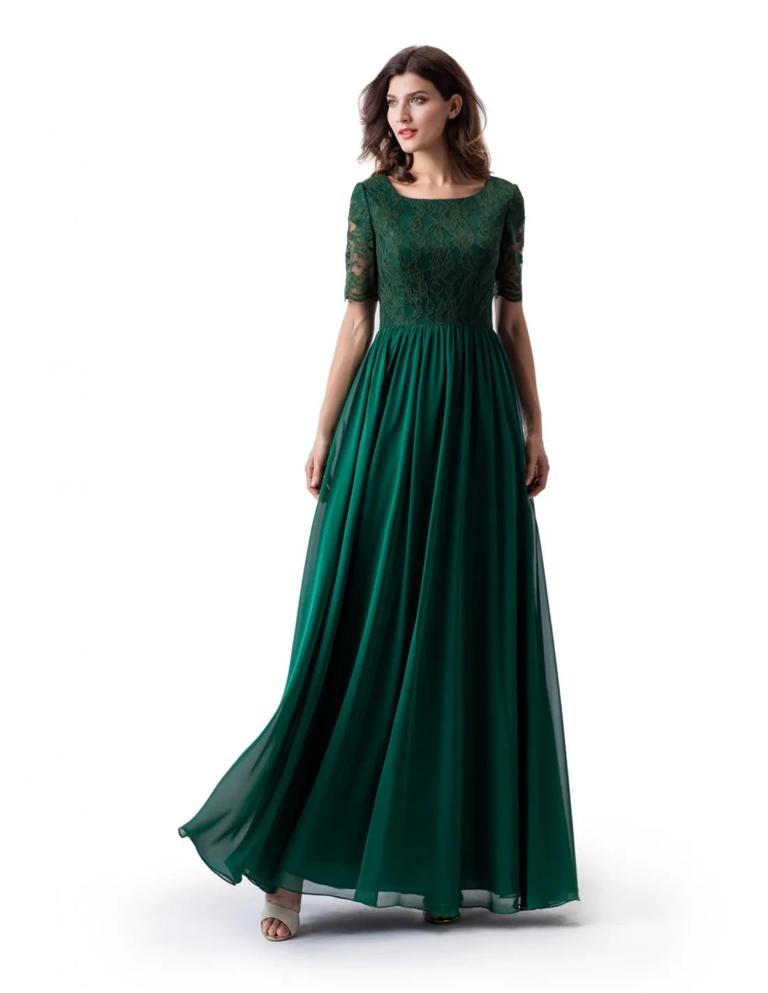 A Line Prom Dress: Dark Green Chiffon Formal Evening... From Totallymodest, $82.73